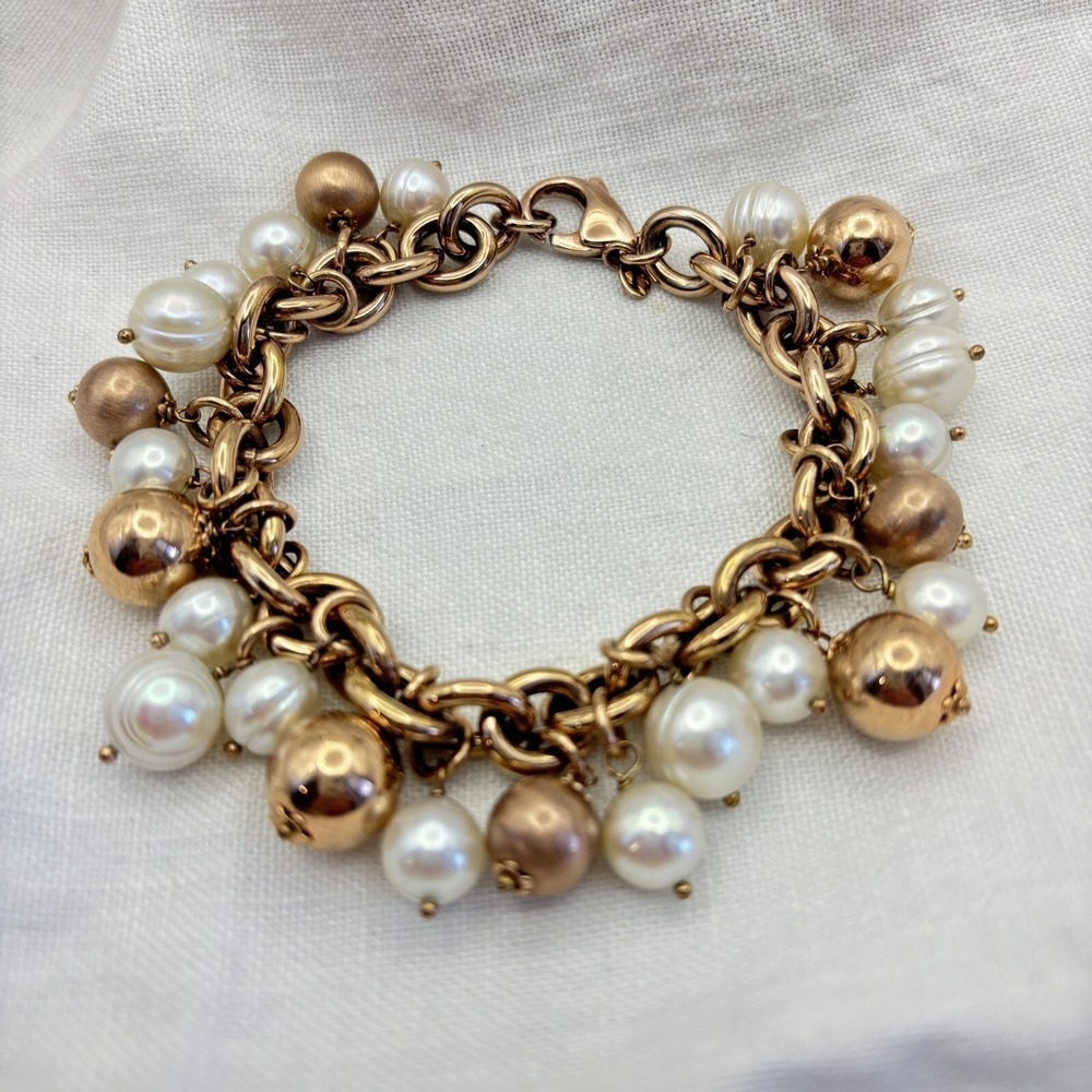 Vintage Honora Bronze Freshwater Cultured Pearl Bracelet 8" - Rose Gold Tone